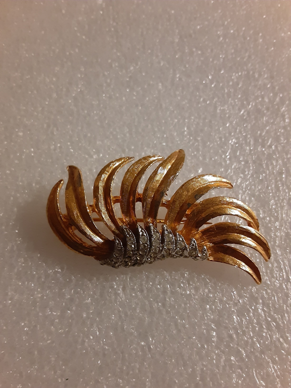 Gold-Tone Leaf Wave Brooch with Clear Crystal Accents
